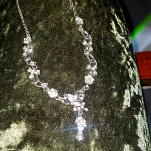 Vintage pewter crystal necklace